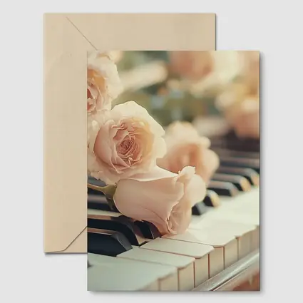 Pink Roses Resting On Piano Keys