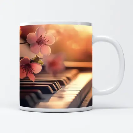 Cherry Blossoms Resting On Piano Keys