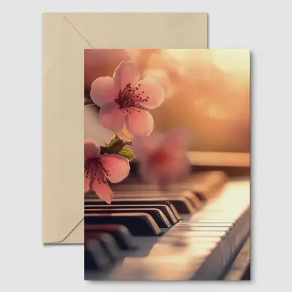 Cherry Blossoms Resting On Piano Keys