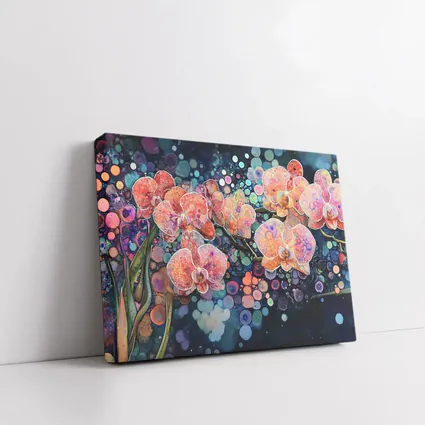 Pink Orchids Watercolor Bokeh Dark Background