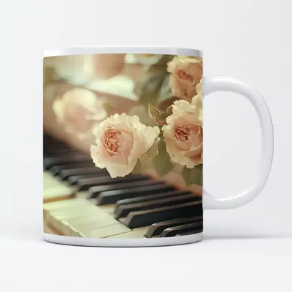 Pink Roses Resting On Piano Keys