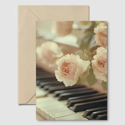 Pink Roses Resting On Piano Keys