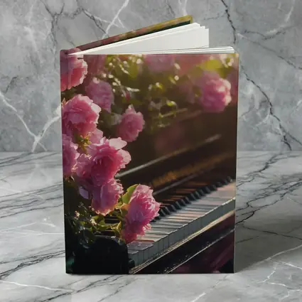 Pink Roses Blooming Around Grand Piano