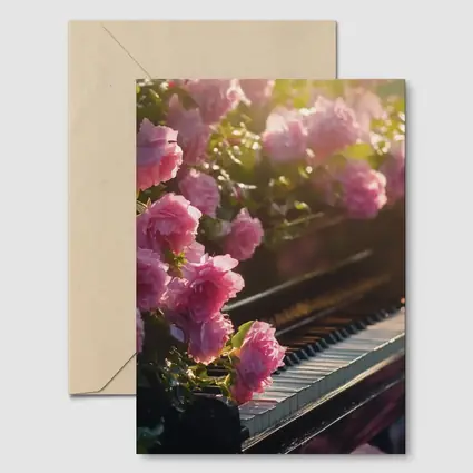 Pink Roses Blooming Around Grand Piano