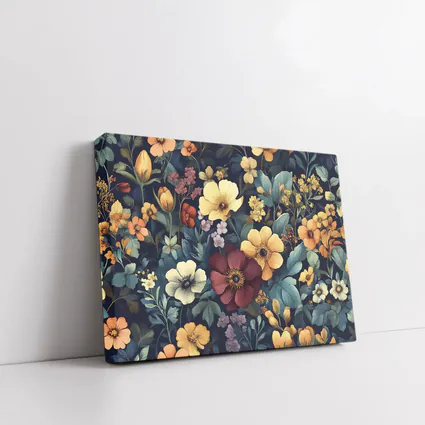 Dark Botanical Floral Pattern Navy Background