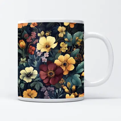 Dark Botanical Floral Pattern Navy Background
