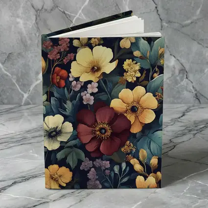 Dark Botanical Floral Pattern Navy Background