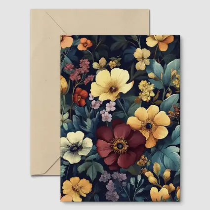 Dark Botanical Floral Pattern Navy Background