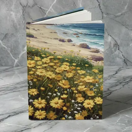 Yellow Daisies Coastal Beach Ocean Landscape Painting
