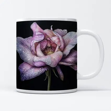 Purple Peony With Dew Drops Black Background