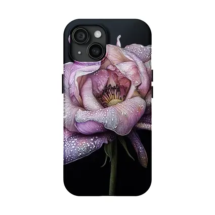 Purple Peony With Dew Drops Black Background