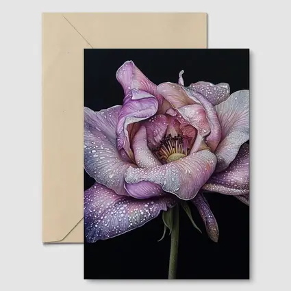 Purple Peony With Dew Drops Black Background