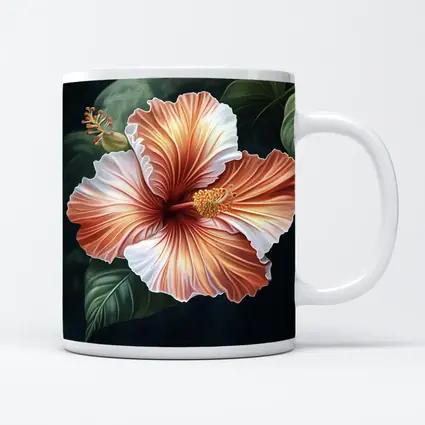 Peach Hibiscus Flower Dark Botanical Background