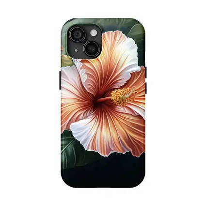 Peach Hibiscus Flower Dark Botanical Background