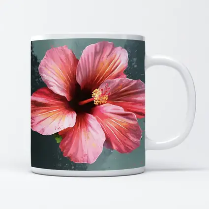 Pink Hibiscus Flower Painting Teal Background