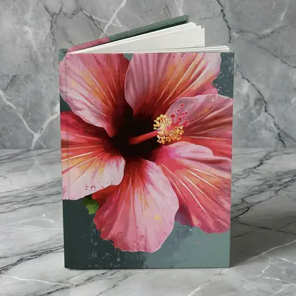Pink Hibiscus Flower Painting Teal Background