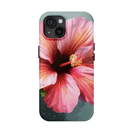 Pink Hibiscus Flower Painting Teal Background