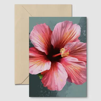 Pink Hibiscus Flower Painting Teal Background