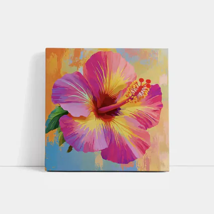 Pink Hibiscus Flower Colorful Painted Background