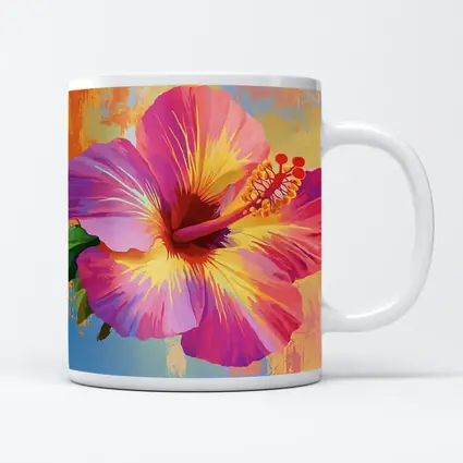 Pink Hibiscus Flower Colorful Painted Background