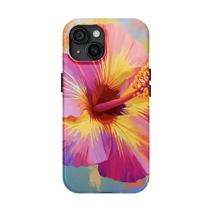 Pink Hibiscus Flower Colorful Painted Background