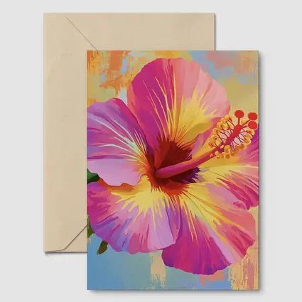Pink Hibiscus Flower Colorful Painted Background