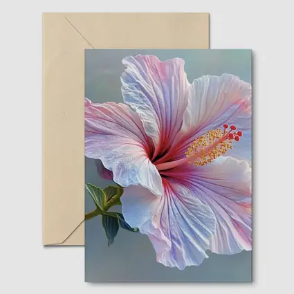 Pink Hibiscus Flower Soft Blue Background