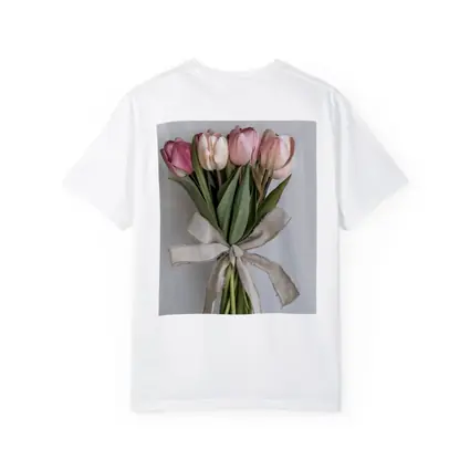 Pink Tulips Bouquet With Linen Ribbon