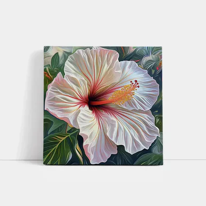 White Hibiscus Flower Tropical Leaves Art