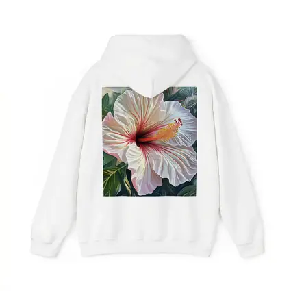 White Hibiscus Flower Tropical Leaves Art