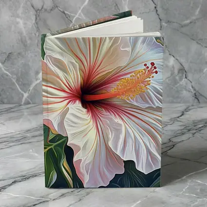 White Hibiscus Flower Tropical Leaves Art
