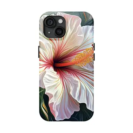 White Hibiscus Flower Tropical Leaves Art