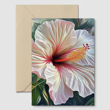 White Hibiscus Flower Tropical Leaves Art