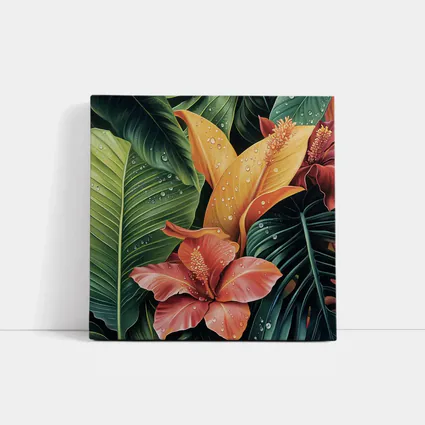 Tropical Hibiscus Flowers With Raindrops Painting
