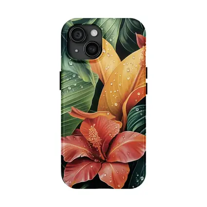 Tropical Hibiscus Flowers With Raindrops Painting