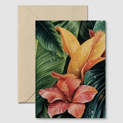 Tropical Hibiscus Flowers With Raindrops Painting