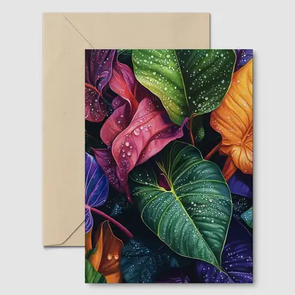 Tropical Leaves With Water Droplets Art