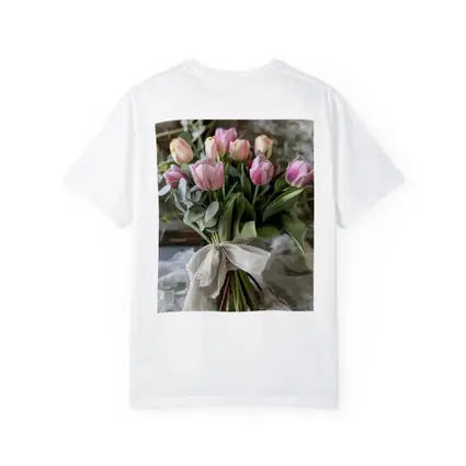 Pink Tulips Bouquet Rustic Linen Ribbon