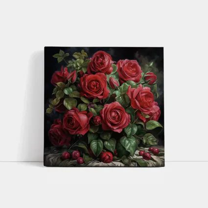 Red Roses Bouquet Dark Moody Oil Painting