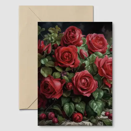 Red Roses Bouquet Dark Moody Oil Painting