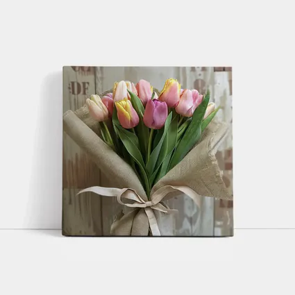 Pink Tulips Bouquet Wrapped in Burlap