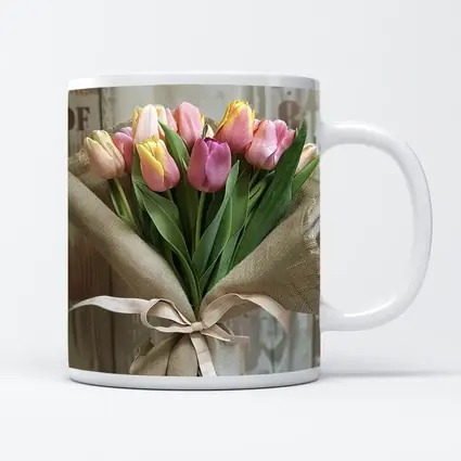 Pink Tulips Bouquet Wrapped in Burlap