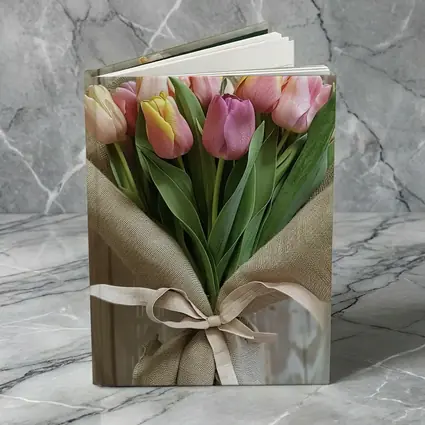 Pink Tulips Bouquet Wrapped in Burlap