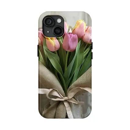 Pink Tulips Bouquet Wrapped in Burlap