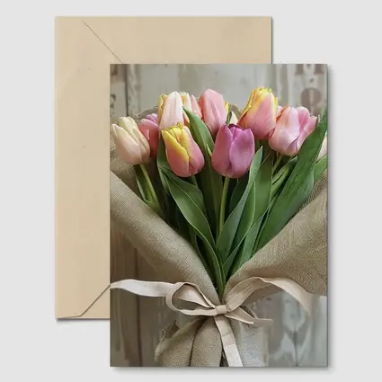Pink Tulips Bouquet Wrapped in Burlap