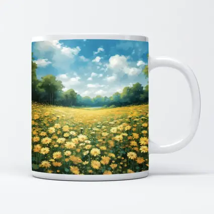 Yellow Daisy Field Blue Sky Painting