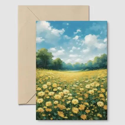 Yellow Daisy Field Blue Sky Painting