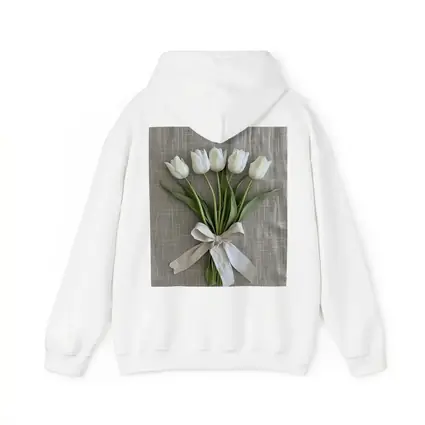 White Tulips Bouquet Tied With Linen Ribbon