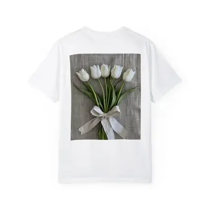 White Tulips Bouquet Tied With Linen Ribbon