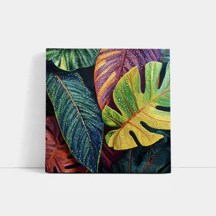 Tropical Monstera Leaves With Dew Drops